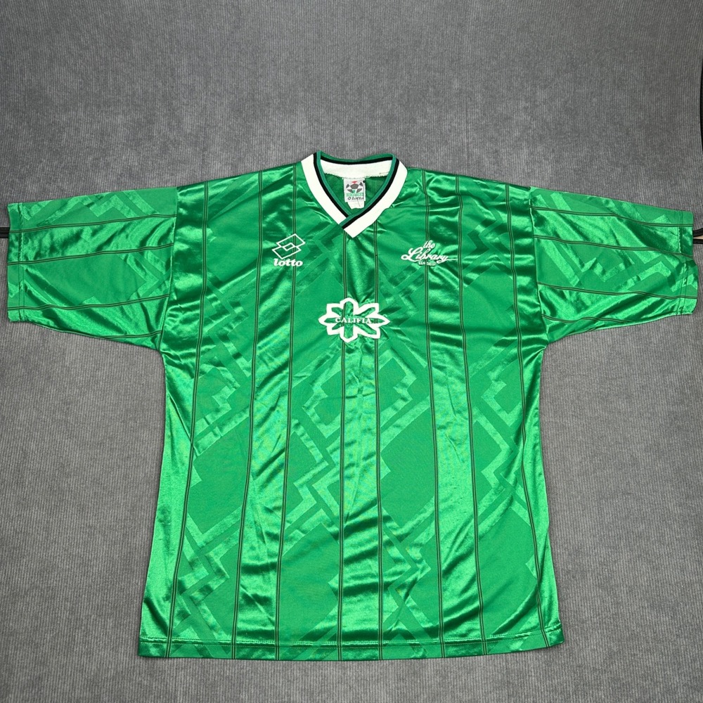 Vintage Lotto Calcio Italia Soccer y2k Jersey Green Geometric Pattern No. 5 XL